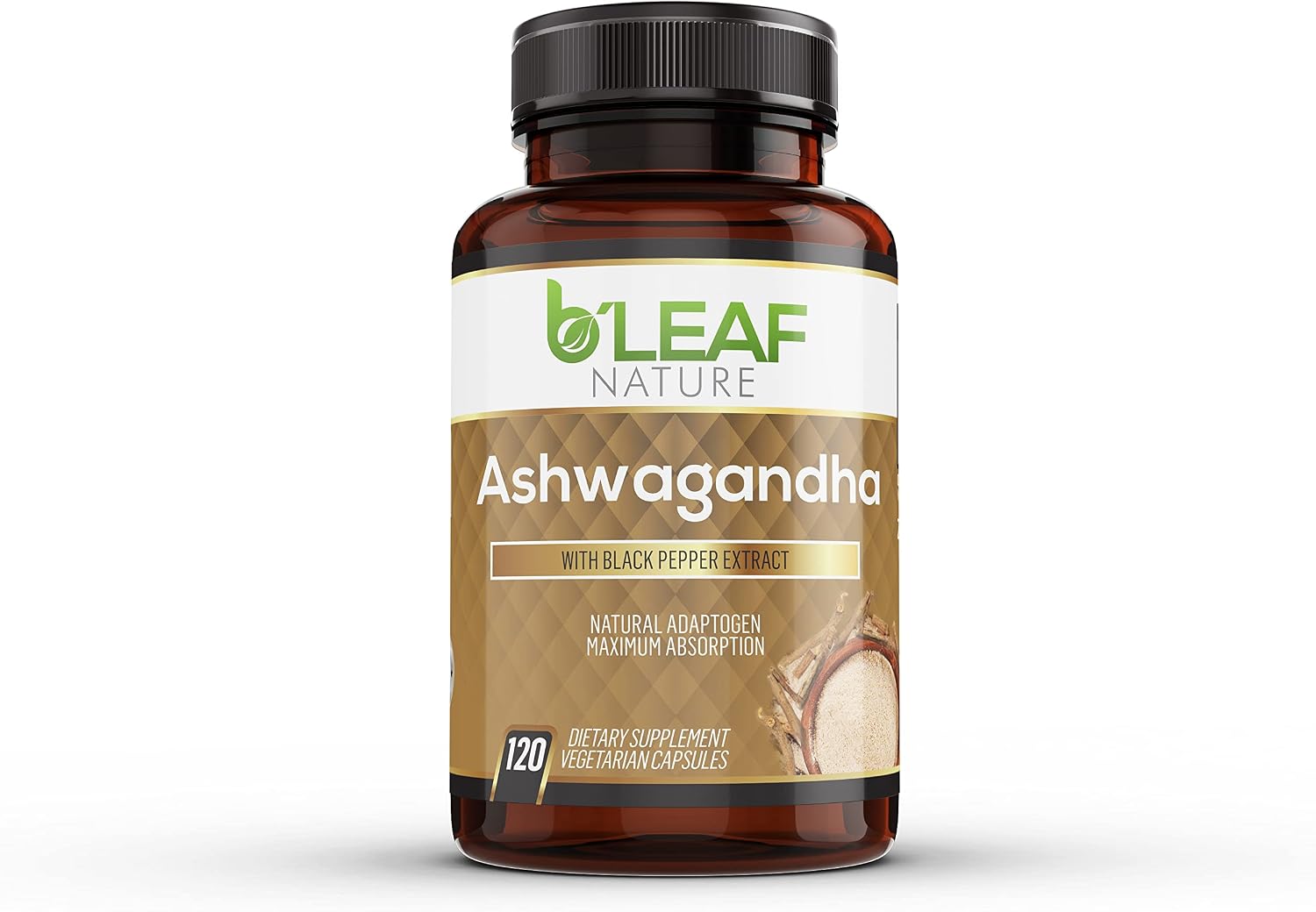 Ashwagandha Capsules with Black Pepper Extract for Maximum Absorption -1300mg Serving – All-Natural Organic Ingredients - 120 Vegetarian Capsules by B'Leaf Nature