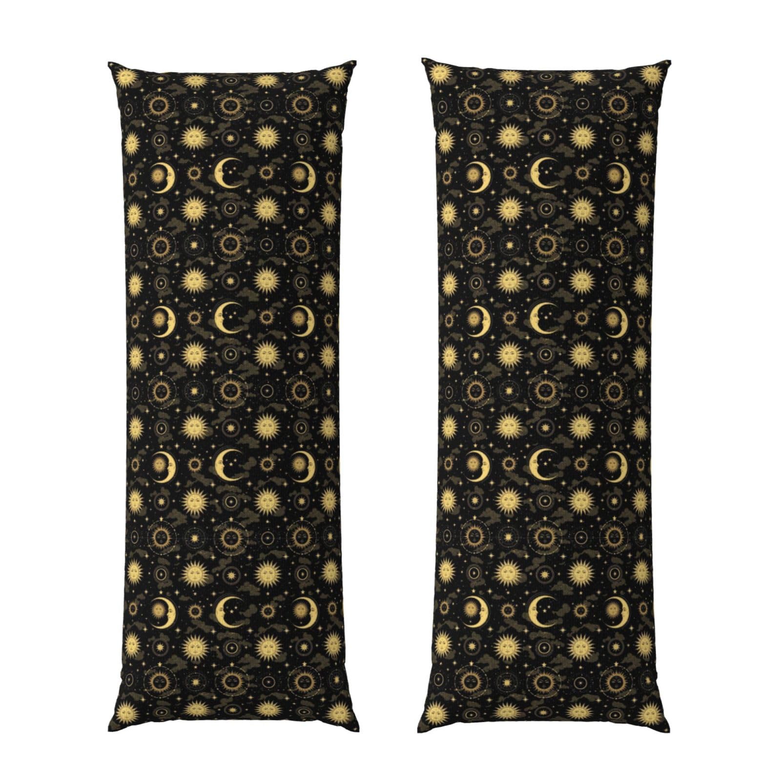 Body Pillow Protector Cover 20x54, Mystical Magical Cosmic Astrology Sun Crescent Moon Stars Gold Black Art, Breathable Ultra Soft Pillowcase with Zipper, Wrinkle Shrinkage Fade Resistant