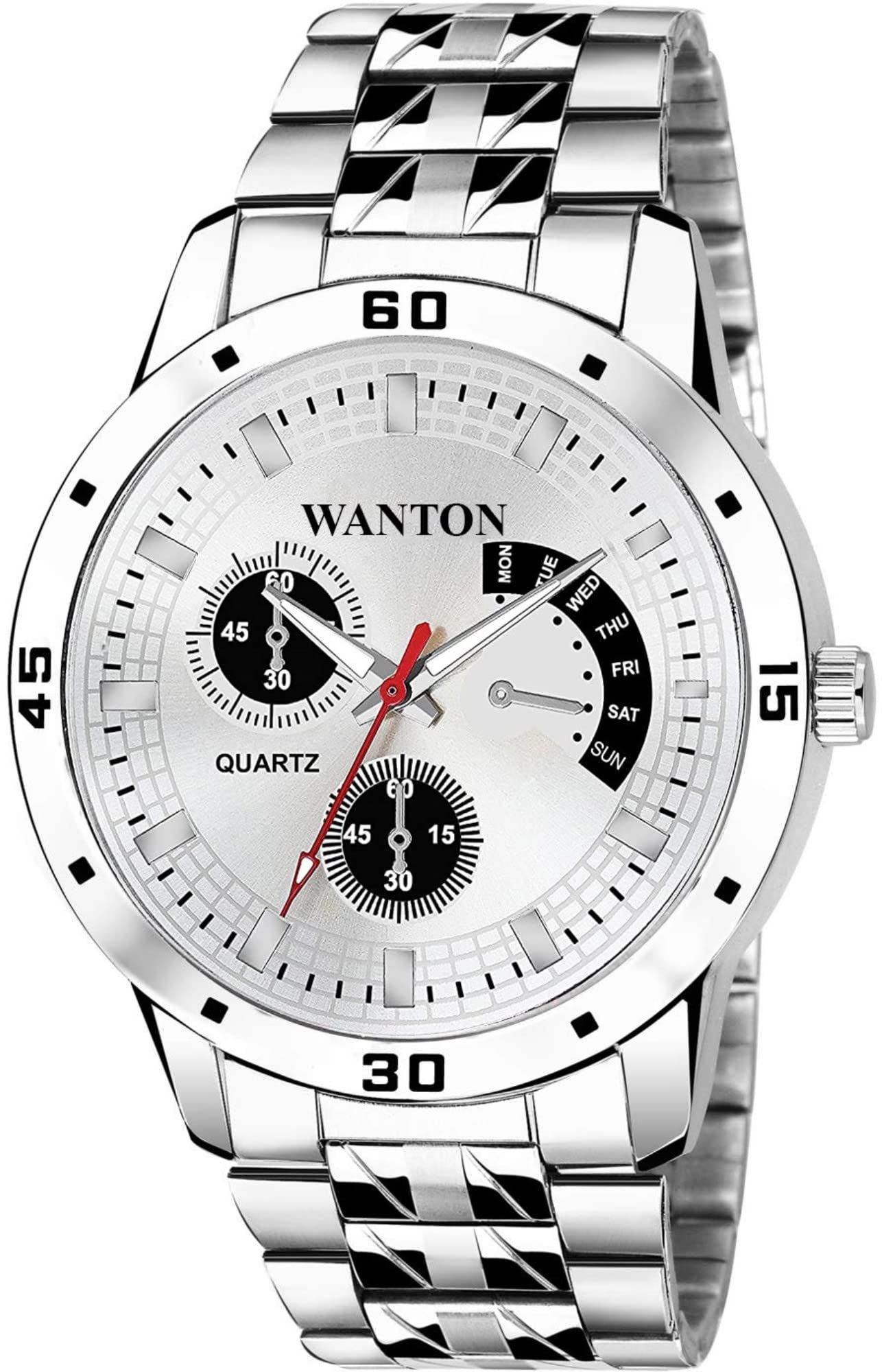 WANTON Chronograph design stainless steel Silver dial analog wrist watch-(PO1).(P_C_B_9064) (White) (B0C1ZVJQ9L) Amazon Price History, Amazon Price Tracker
