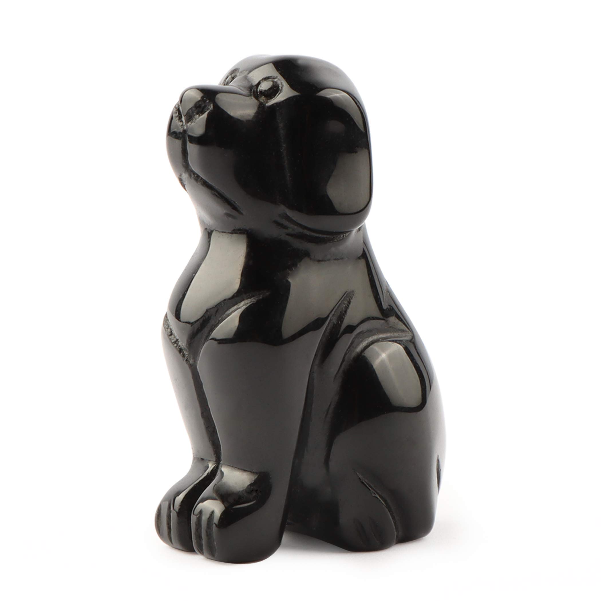 SMQ 2" Black Obsidian Crystal Dog Figurines Statue Hand Carved Gemstone Puppy Dog Decor Sculpture Reiki Healing Stones Ornament for Outdoor Home Office Decoration(Gift Box)