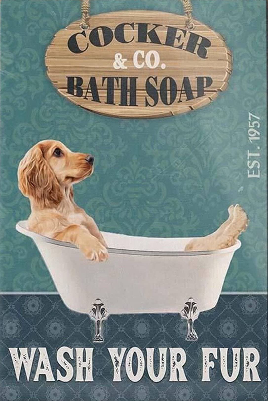 Tnnd Cocker Spaniel Dog Bath Soap Metal Sign Art Tin Metal Poster Gift 8X12 Inch