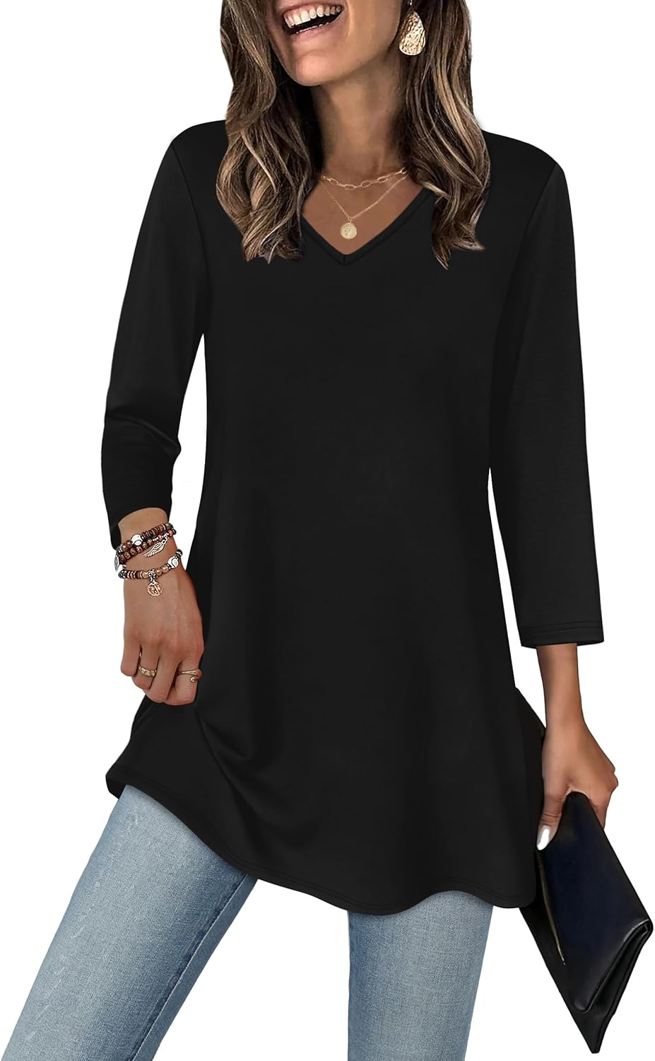 OFEEFAN 3/4 Length Sleeve Womens Tops Dressy Casual Plus Size Tunics to Wear with Leggings - Image 2