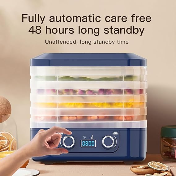 Food Dryer, Food Dryer with 15-70℃ Temperature Control and 48 Hour Timer, 5 Tray Food Dryer, 360° Hot Air Dryer, For Fruit, Meat, Vegetables Blue