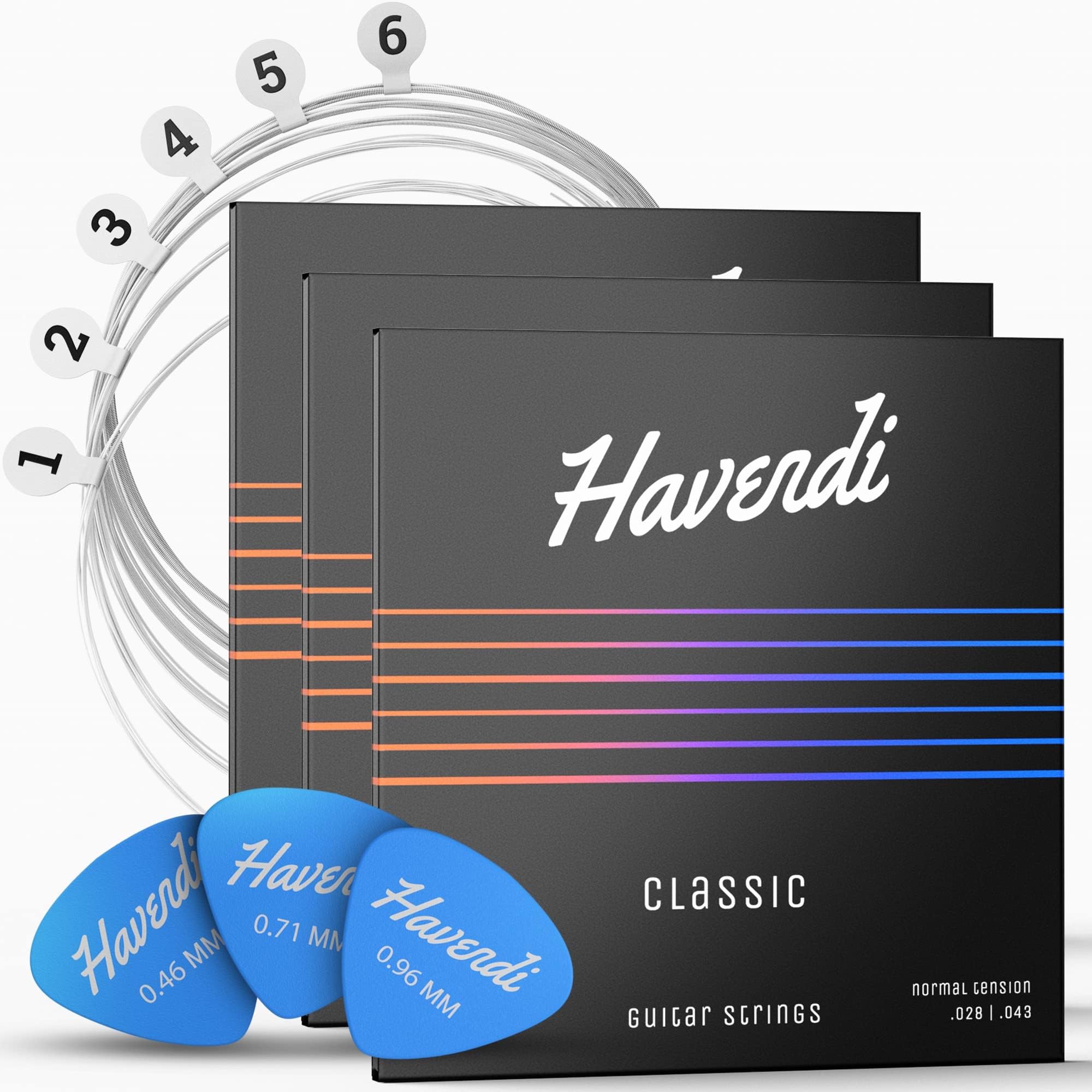 - Guitar Strings for classical guitar - brilliant sound quality strings made of nylon for classical guitar coated with silver (6 string set) incl. 3 picks