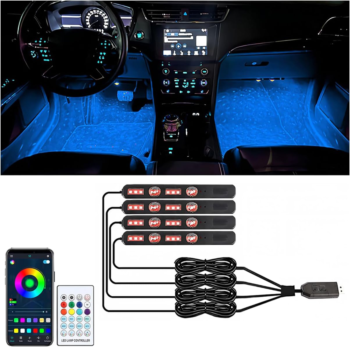 Car LED Lights Interior,RGB 213 Modes Interior Car Lights with App Control and Music Sync,USB Under Dash Lighting Kit,Automotive Inside Stars Accent Light