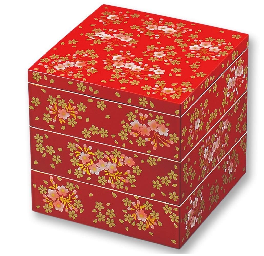 Amazon | 山中漆器 重箱 桜づくし 5.0三段重 朱 | 山中漆器 | 重箱