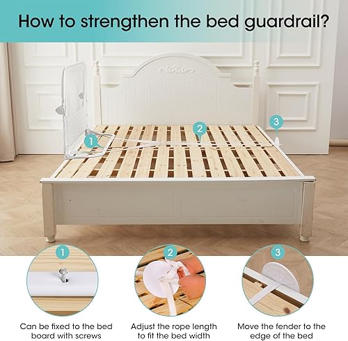 Miniatura 6 de NUTIKAS Barandilla protectora para cama de bebé para niños pequeños - rieles de cama de 46 pulgadas para niños pequeños para cama individual,