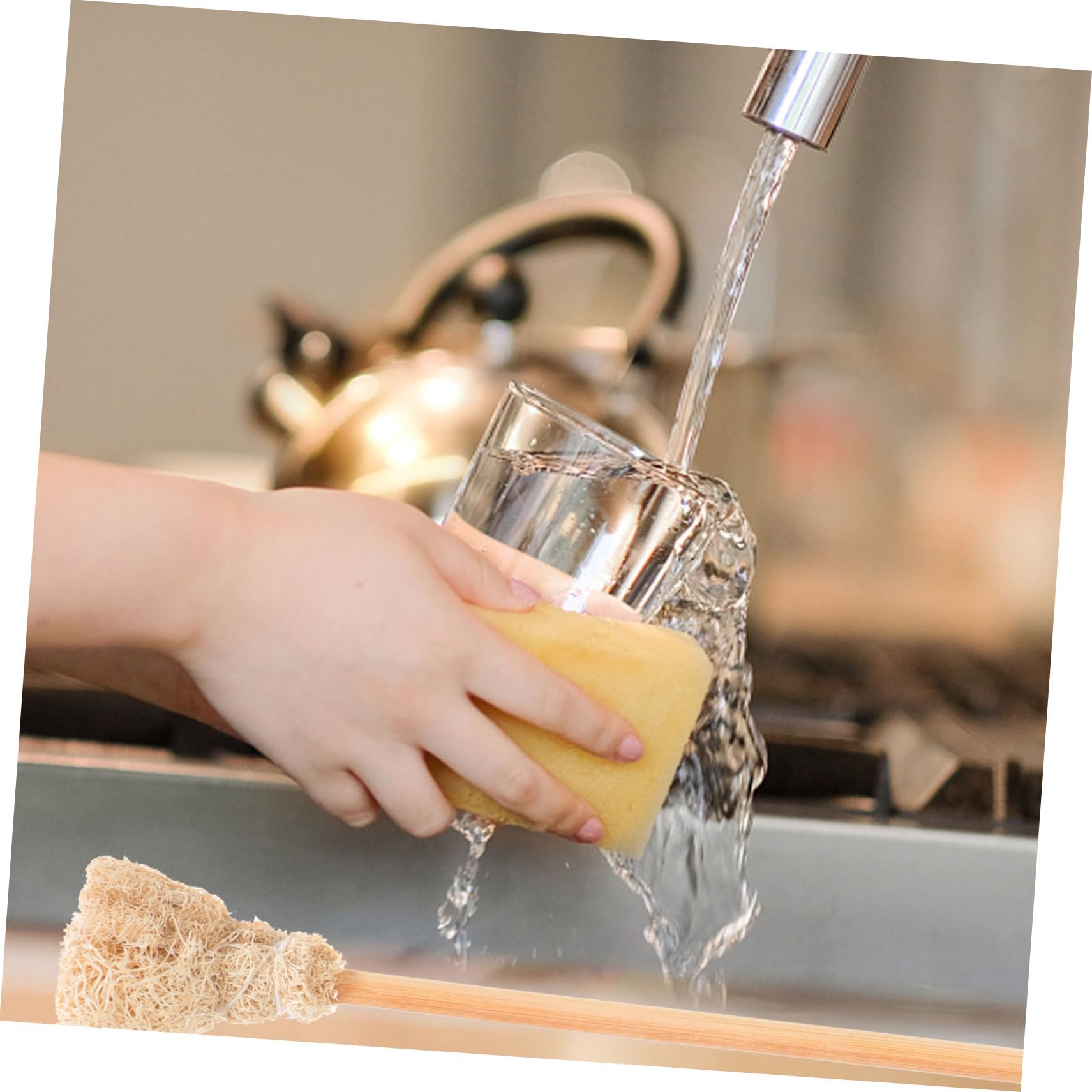 GOOHOCHY Loofah Design Kitchen Cleaning Brush Long Handle Tea Cup Brush for Tea Ware Cleaning Supplies