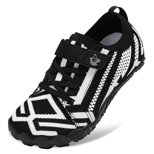 LeIsfIt Kids Barefoot Shoes Boys Girls Wide Toe Box Zero Drop Sneakers | Breathable Knit Upper, Hook and Loop Closure, Anti-Slip Outsole, Reinforced Toe, Minimalist, Hiking, Climbing, Outdoor