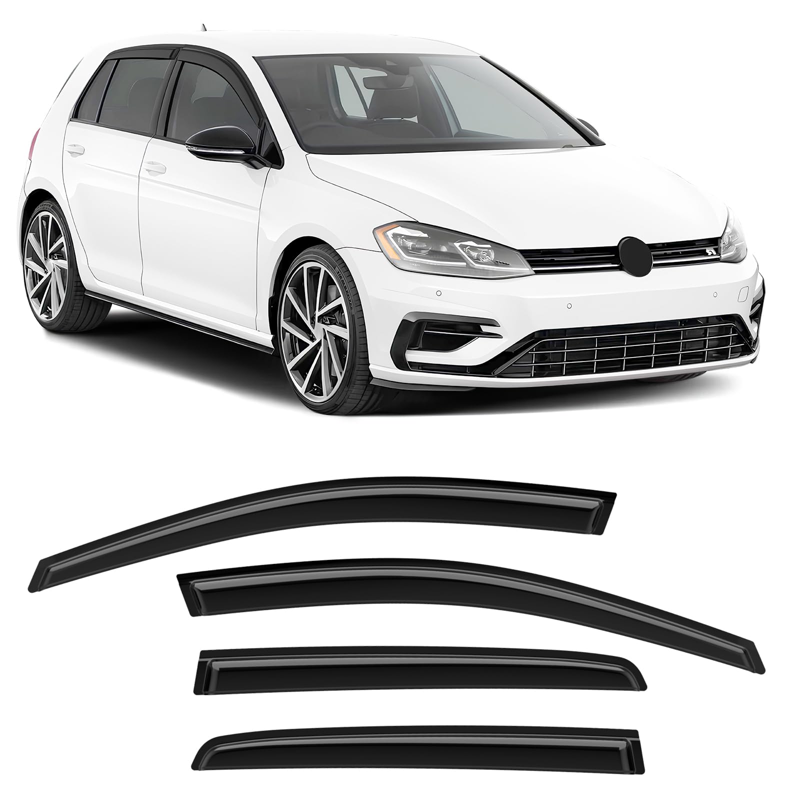 GEARMONSTER Deflectores de viento compatibles con VW Golf 7 / VII 2014-2020, autoadhesivos, protector de lluvia para ventanas de coche, tape-on, 4 piezas, negro