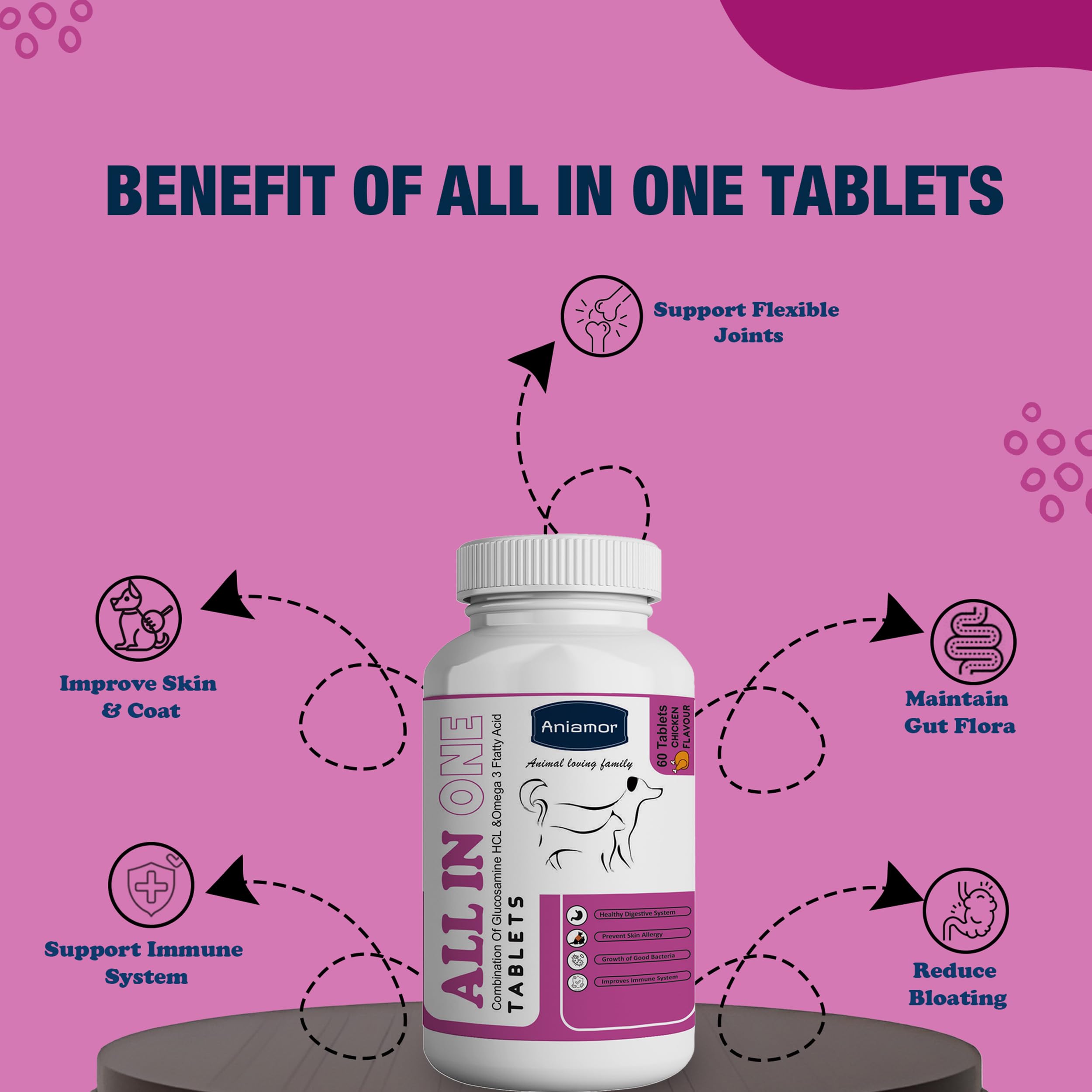 Aniamor All in One Tablet for Dogs and Cats | Useful for All Health Purposes | Dogs and Cats Supplement | for All Life Stages | Chicken Flavour | 60 Tablets — Amazon image 4