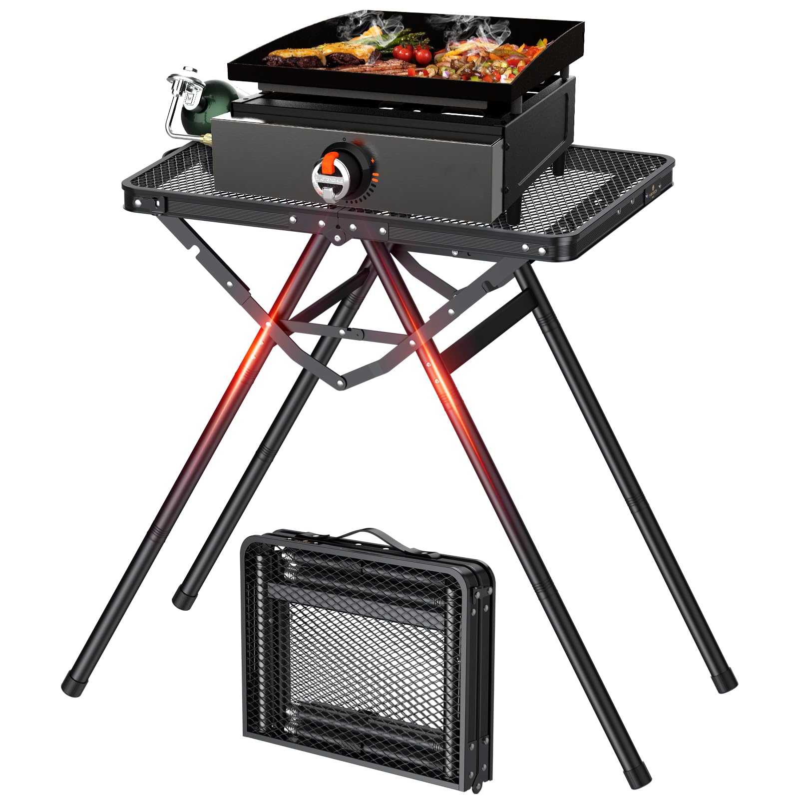 FUNYKICH Tavolo da Campeggio Pieghevole 60x40 cm,Tavolo da Barbecue Portatile a Forma di X con Maniglia di Trasporto e Altezze Regolabili,Capacità di Carico 80 KG,per Giardino/Picnic/Balcone