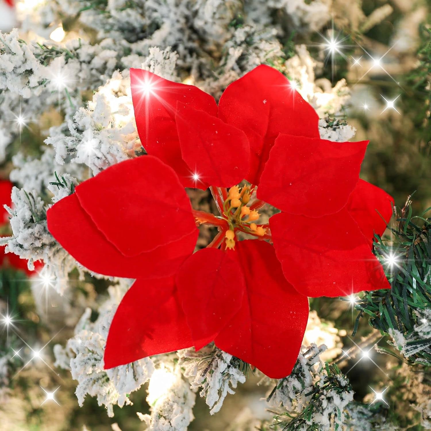 36 Pcs Poinsettia Artificial Christmas Flowers Heads Velvet