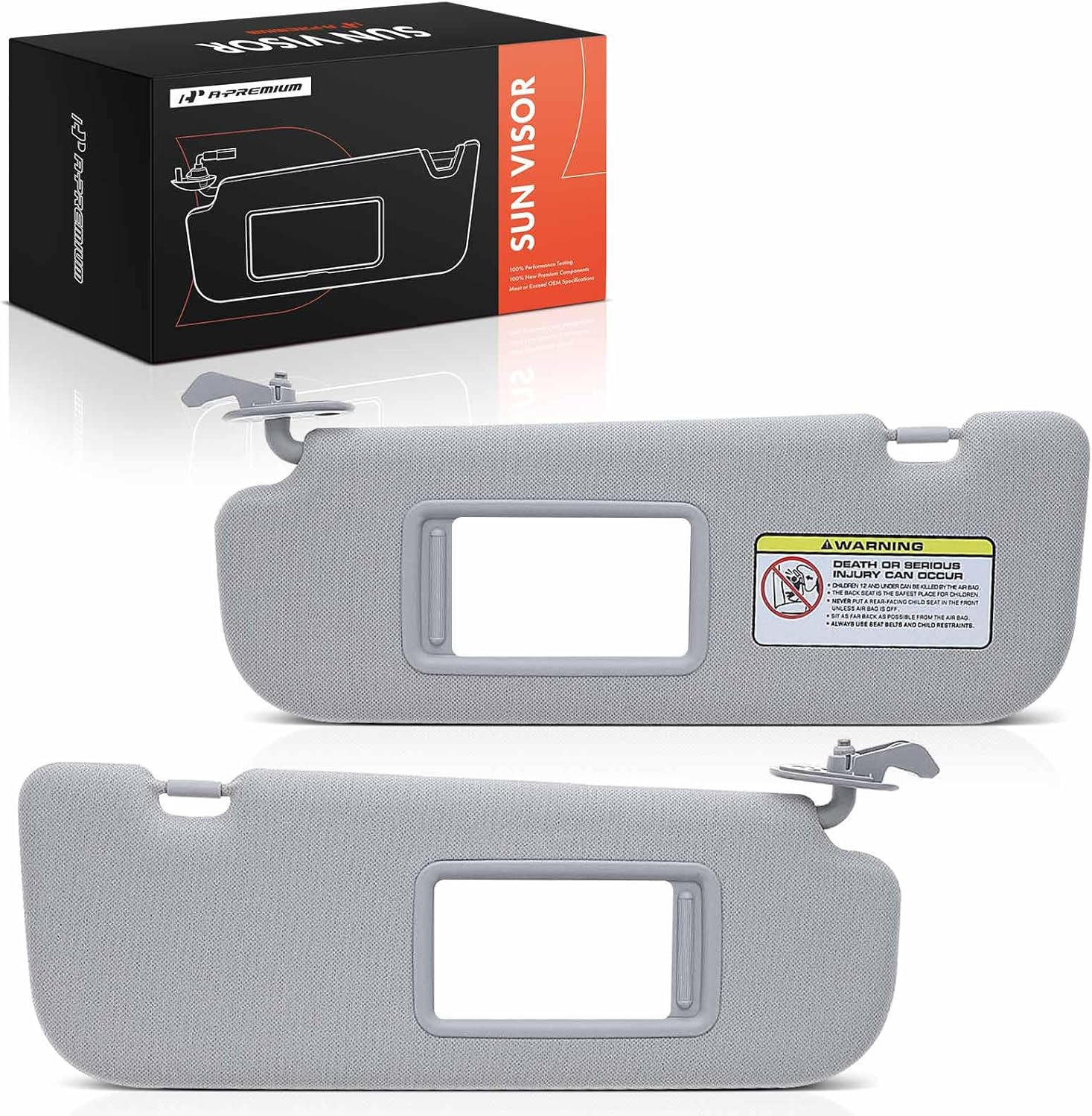 A-Premium Driver & Passenger Sun Visor Compatible with Hyundai Elantra 2011-2015 - Without Vanity Light, with Vanity Mirror, Gray Color - Replaces 852103X000TX, 852203X000TX