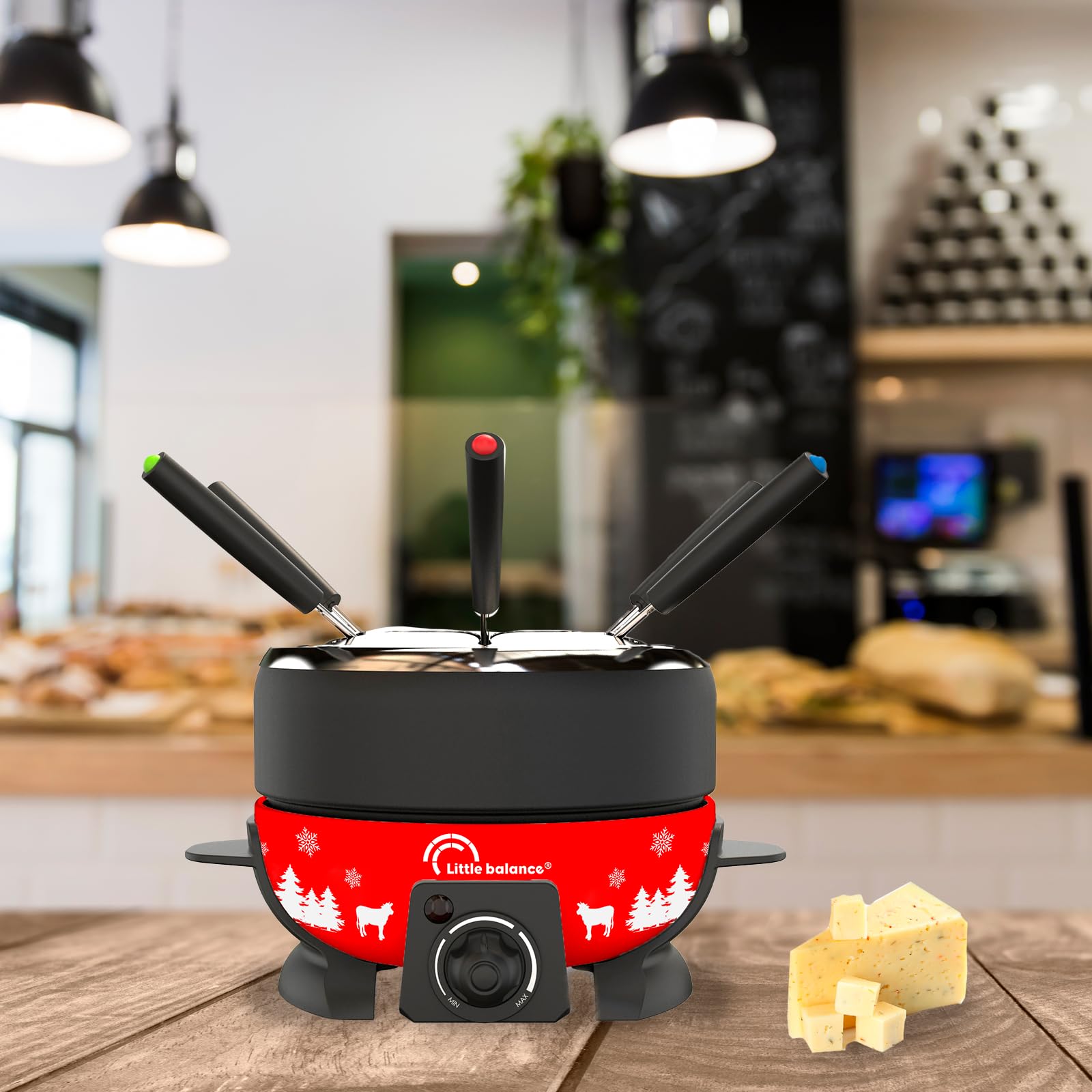 LITTLE BALANCE 8689 Happy Fondue 8 Meuuuh, Apparecchio per fonduta 8 persone, Caquelon antiaderente 2l, 800 W, Rosso