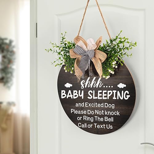 Miniatura 7 de Letrero redondo de madera para colgar en la puerta delantera, de 12 x 12 pulgadas, con texto en inglés Please Do Not Knock Or Ring The Bell