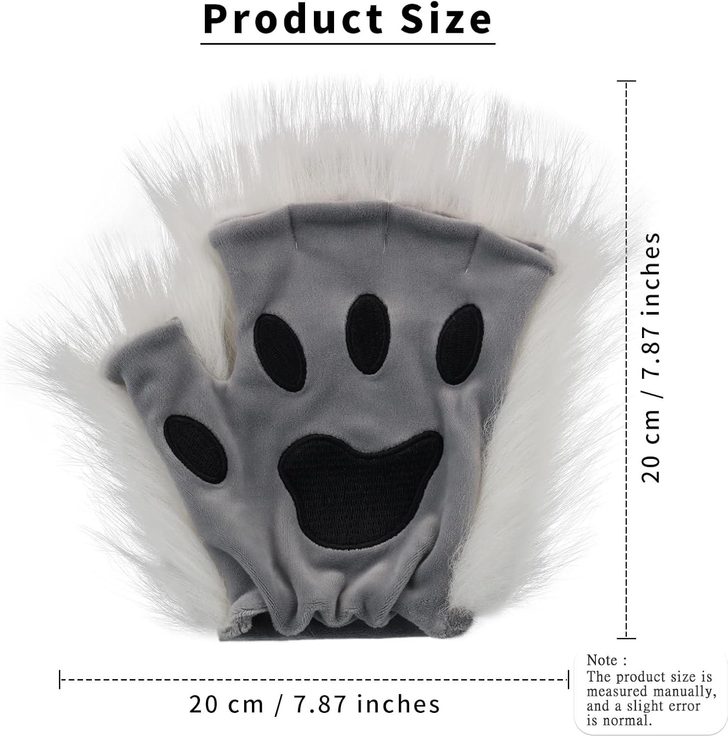 HAOAN Faux Fur Half Face Mask Paw Gloves Wolf Fox Tail and Leather Necklace Set Costume for Halloween Cosplay Party - Image 5