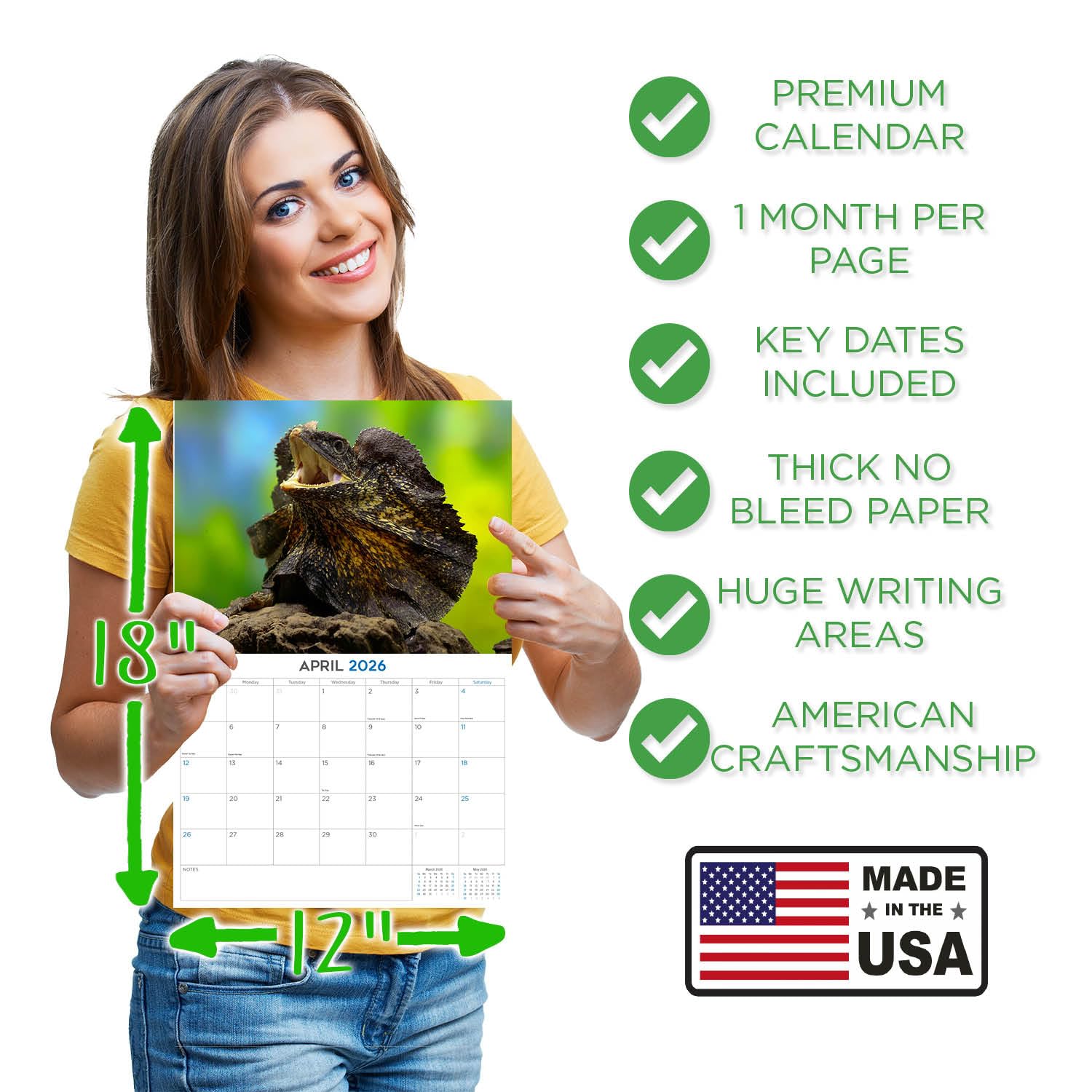 2024 2025 Eidechse – Reptilien-Monats-Wandkalender – 30,5 x 45,7 cm offen – dickes Papier ohne Auslaufen – Geschenk – akademischer Lehrerplaner Kalender Organisieren und Planen