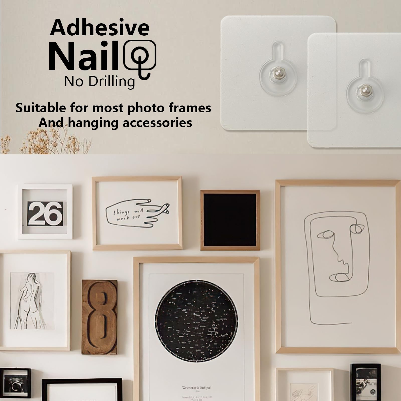 Set di 24 Viti Adesive Extra Forti, Ganci da Parete Autoadesivi Senza Foratura per Piastrelle, Trasparenti e Impermeabili, per Appendere Quadri, Poster, Decorazioni in Bagno, Cucina e Ripostiglio