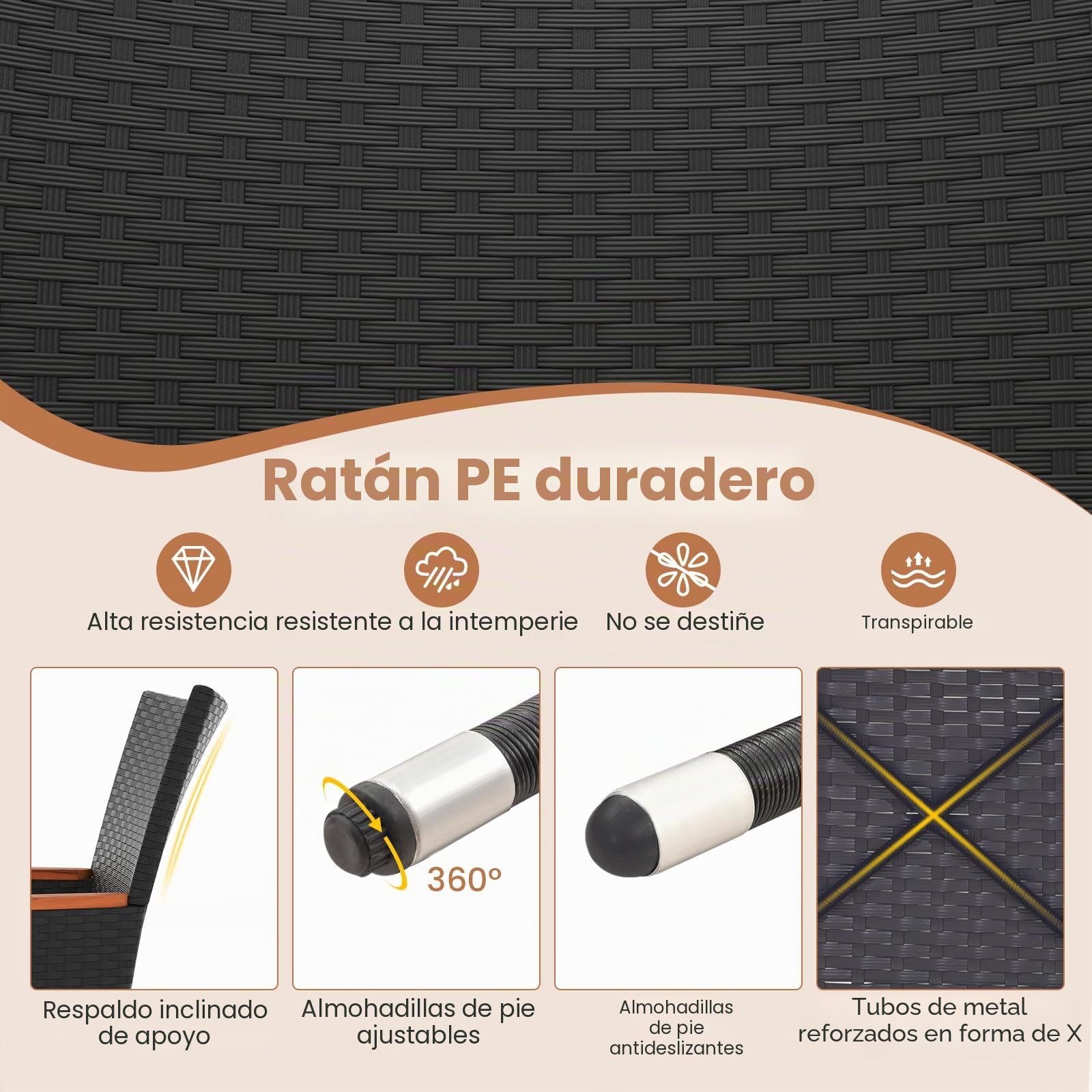 GIANTEX Conjunto de Muebles de Ratán para Jardín, Muebles de Comedor de Ratán, Juego de Muebles, Sillas y Mesa de Acacia para Jardín, Terraza, Patio (Cojín Beige, Mesa+8 Sillas)