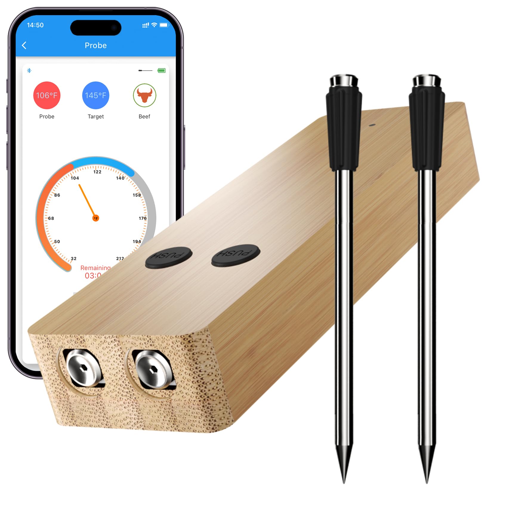 BBQ Meat Thermometers Wireless Smart Food Thermometer for Grilling 80m Long Range Bluetooth Meat Thermometer Probe Digital Cooking Thermometer for Oven Smoker Grill Rotisserie Mother's day gifts