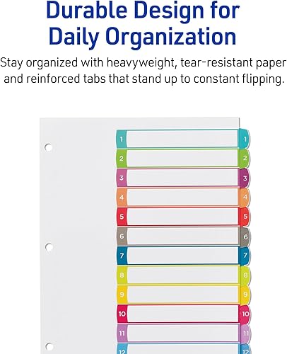 Miniatura 10 de Avery 12 separadores de pestañas para carpetas de 3 anillos tabla de contenido personalizable pestañas multicolor 1 juego 11843