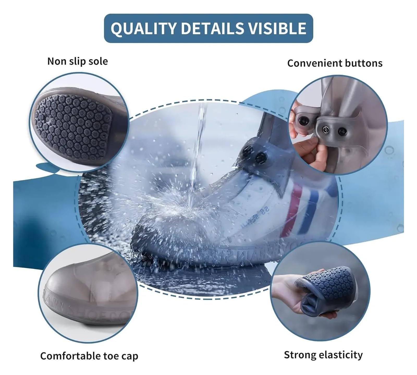 Copriscarpe 1PC Copriscarpe in silicone impermeabile Copriscarpe alti da pioggia Copriscarpe antiscivolo Protettore for esterni Calzature spesse riutilizzabili Adatto Per Strade Fangose E Giorni Di Pi