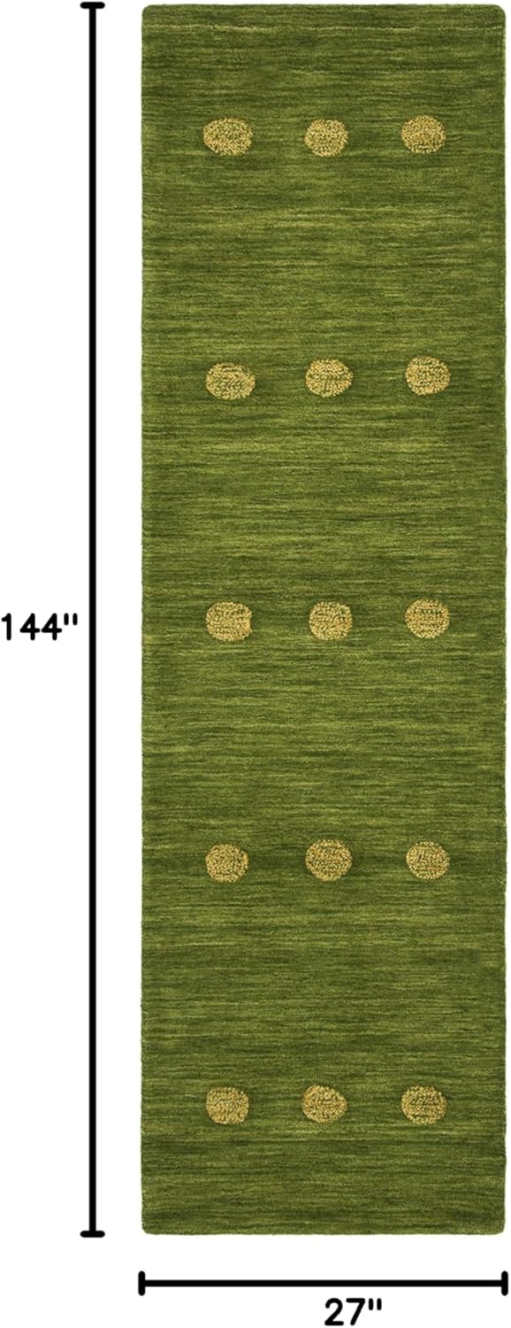 SAFAVIEH Himalaya Collection Runner Rug - 2'3" x 12', Green, Handmade Dotted Wool, Ideal for High Traffic Areas in Living Room, Bedroom (HIM590Y)