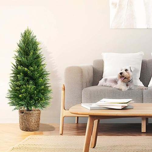 Miniatura 6 de Juego de 2 árboles topiarios artificiales de cedro, 3 pies de alto, resistentes a los rayos UV para uso en exteriores e interiores, plantas falsas