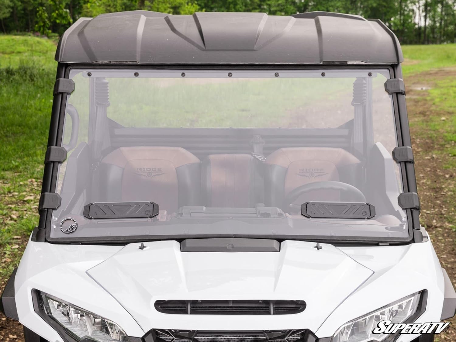 SuperATV Scratch Resistant Polycarbonate Vented Full Windshield Compatible With Kawasaki Ridge 2024+ | Clear | Made of 1/4” polycarbonate | 250x stronger than glass | 25x stronger than acrylic
