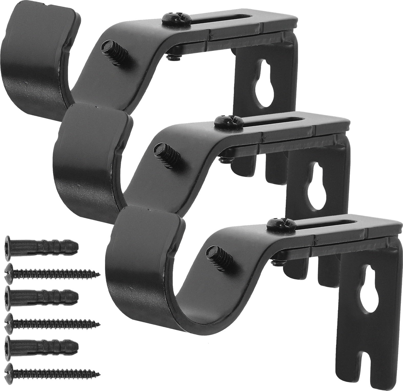 3pcs Adjustable Drapery Rod Holders Window Curtain Rod Support Hanger Simple Iron Bracket with Installation Screws Prevents Rotation and Movement for Bedroom Replacement