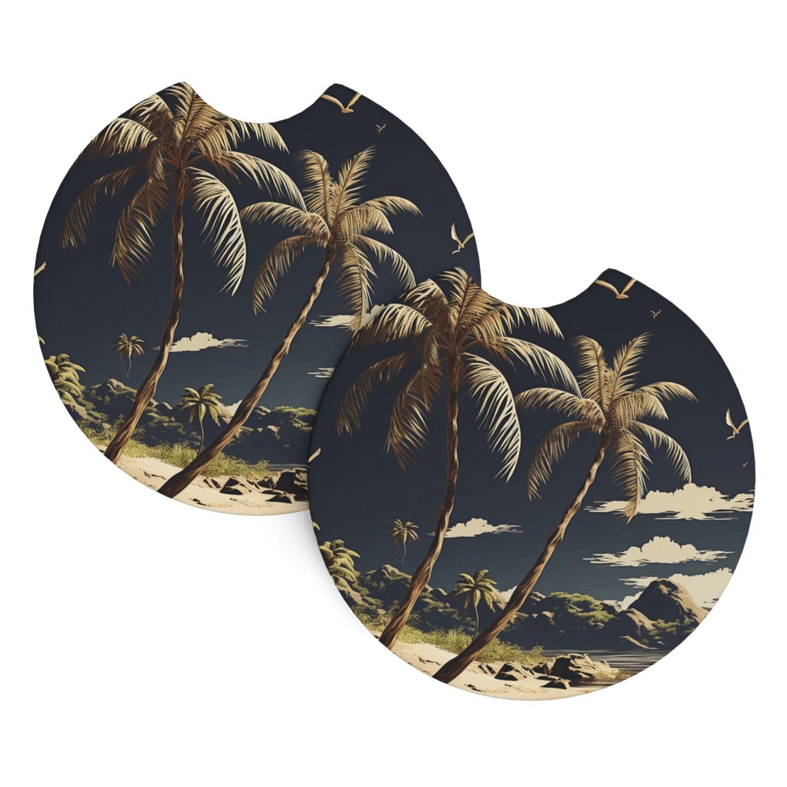2 Pack Car Coaster for Cup Holders Palm Tree Car Cup Coaster 2.7" Neoprene Non-Slip Automotive Cup Mat Universal Auto Car Interior Accessories for Women Men Cup Pad