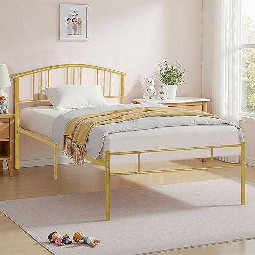 Miniatura 56 de VECELO Base de cama de tamaño individual con cabecera y estribo, base de colchón de plataforma metálica, listones de acero resistente, no necesita