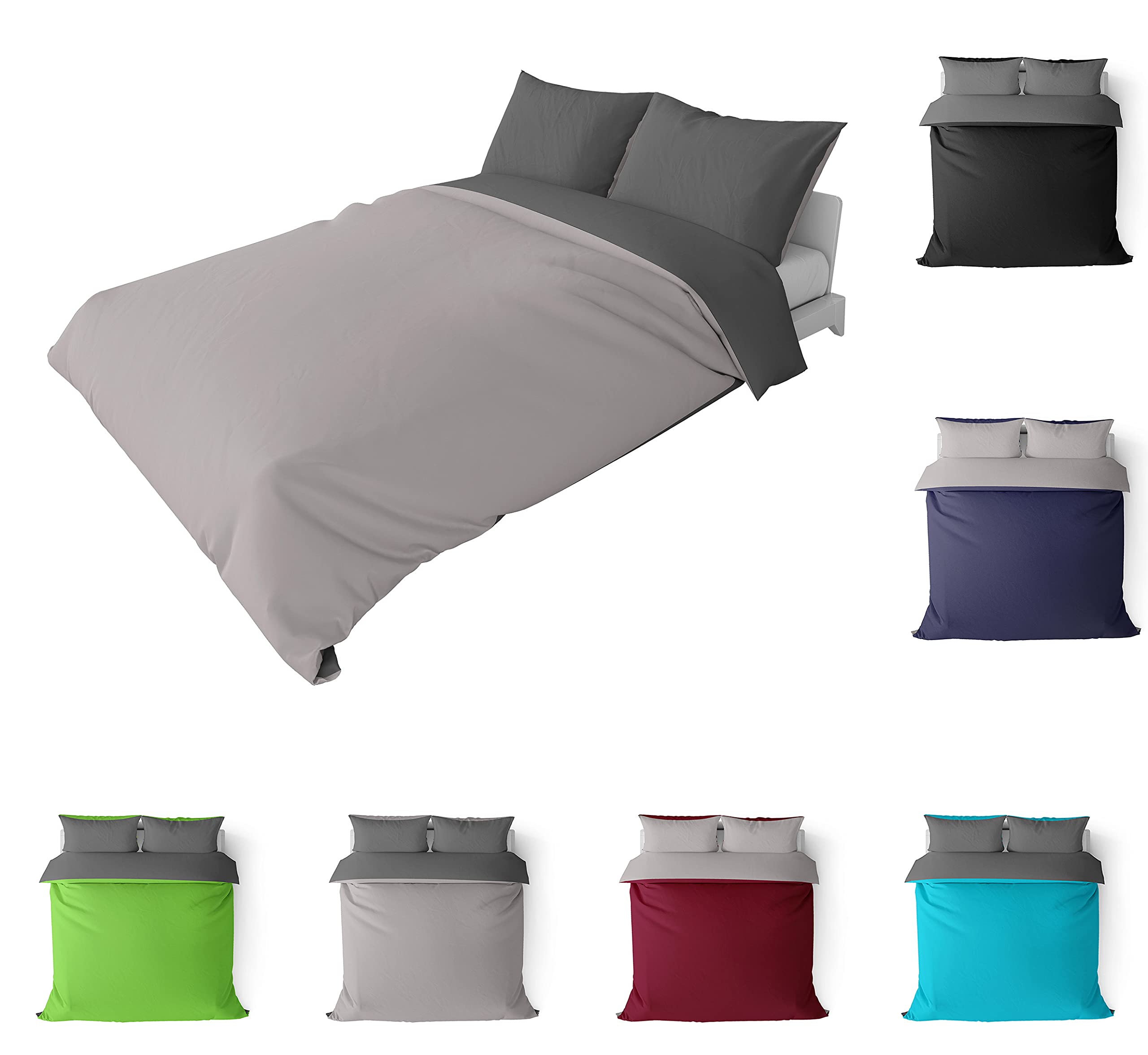 BaSaTex Bettwäsche Set, 200x200 + 2X 80x80 cm, Uni Anthrazit-Grau/Silber