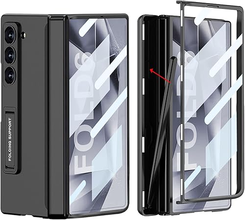 Miniatura 8 de DOOTOO - Funda para Samsung Galaxy Z Fold 6 con soporte de anillo, Z Fold6 S Pen con soporte y cubierta deslizante para cámara y protector