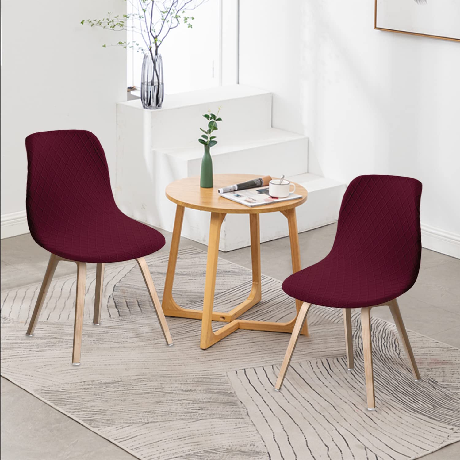 Stuhlhussen 6er Set, Strech Stretch Stuhlbezug mit mittlerer Rückenlehne, abnehmbar waschbar Stuhlschutz für Haus, Küche, Esszimmer, Party, Bankett, Hochzeit, Club, Weinrot