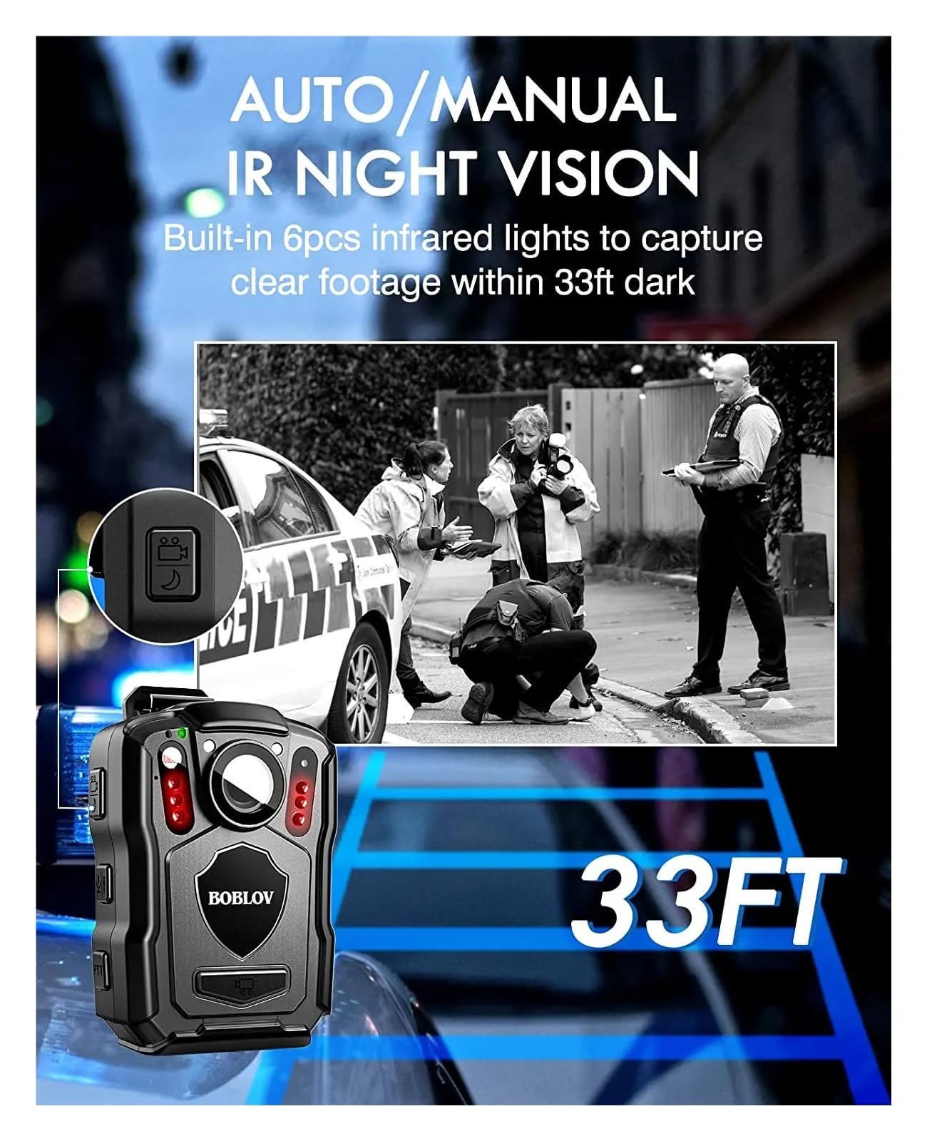 Kamera nasobna, Kamera policyjna M5 Rejestrator GPS 1440P Kamera montowana na ciele 128G Kamera noktowizyjna IP67 Dashcam 4200mAh Bateria Kamera korpusowa(64GB with GPS)