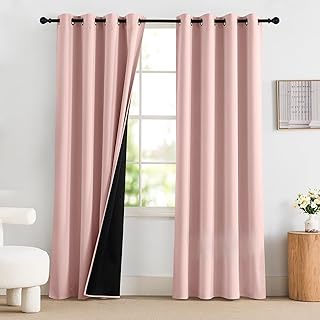 NICETOWN 100% Blackout Curtains 84 Inch Length for Kids Girls Bedroom, Privacy Thermal Insulated Grommet Window Drapes for Bedroom Living Room Baby Gift, 2 Panels, Peach Pink, 52 x 84 Inch