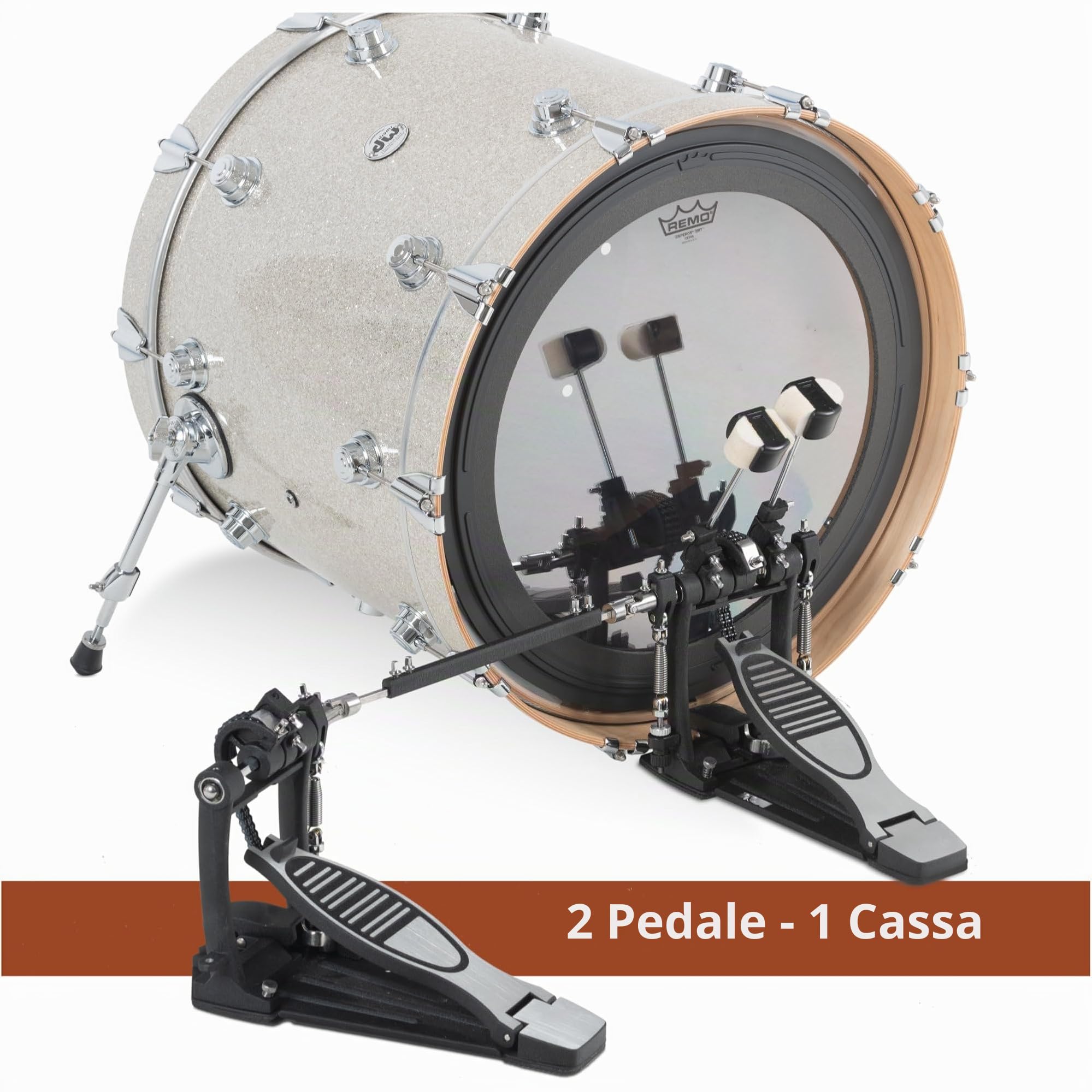 XDrum Pedale Pro Doppio (2 pedali, doppia catena, 4 side beater, attacco beater aggiuntivo a sinistra, ideale anche per drumset con 2 bass drum)
