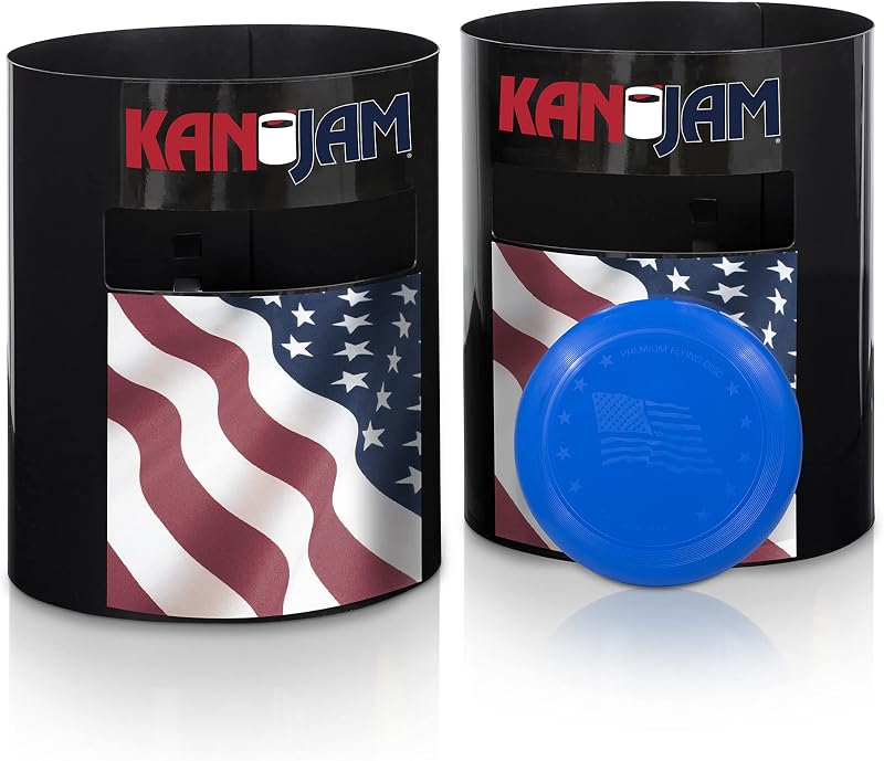 Kan Jam Original Disc Toss Game, 2 porterías, disco volador, juego al aire libre | 4 jugadores, 2 equipos, primero en 21 victorias, configuración en segundos, juegos al aire libre, juegos en el patio trasero, diversión en la playa, diversión en el jardín, chupar rueda