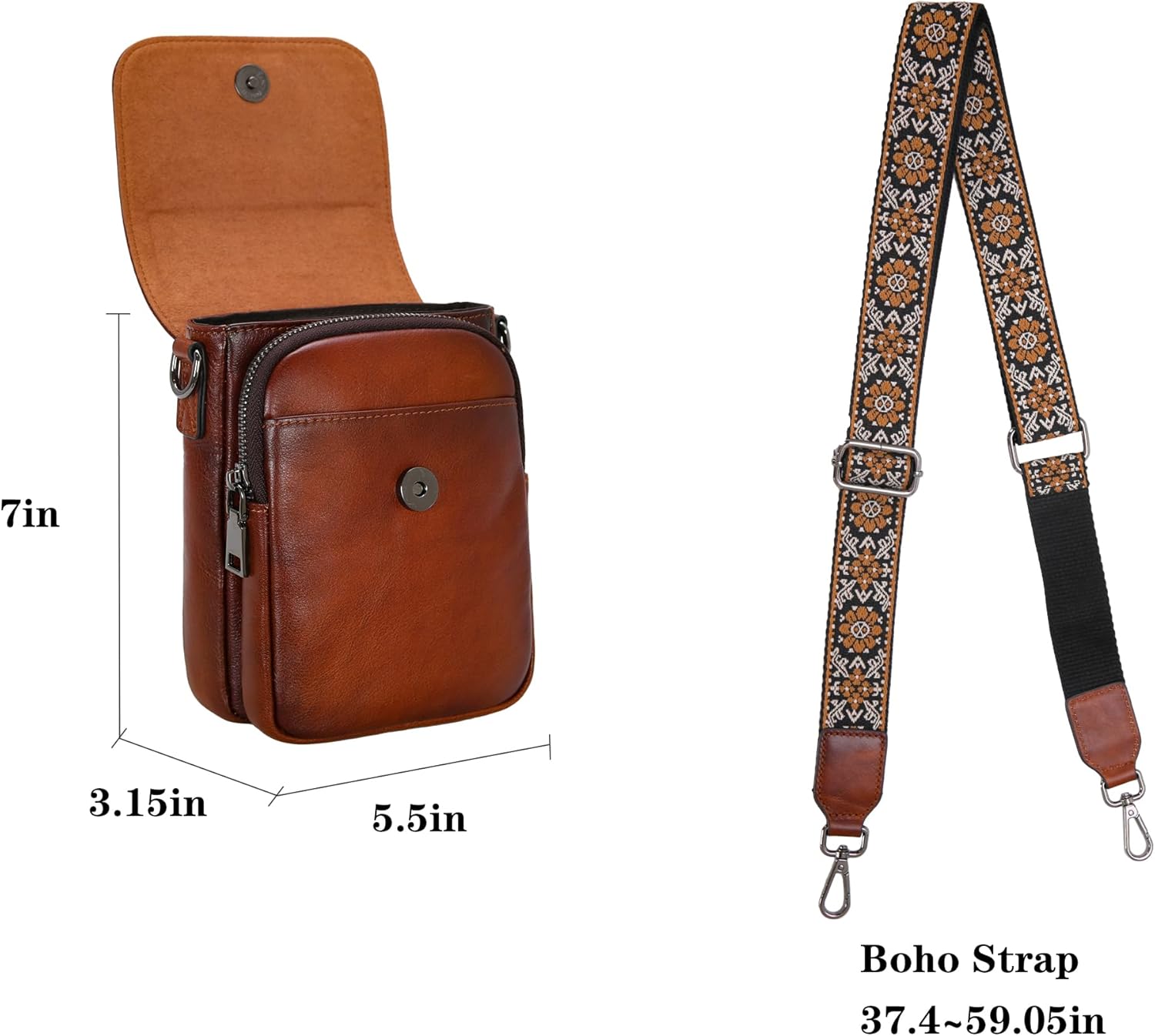 HESHE Leather Small Crossbody Bags for Women RFID Blocking Cell Phone Purse Anti-Theft Travel Bag with wide Straps - Image 4