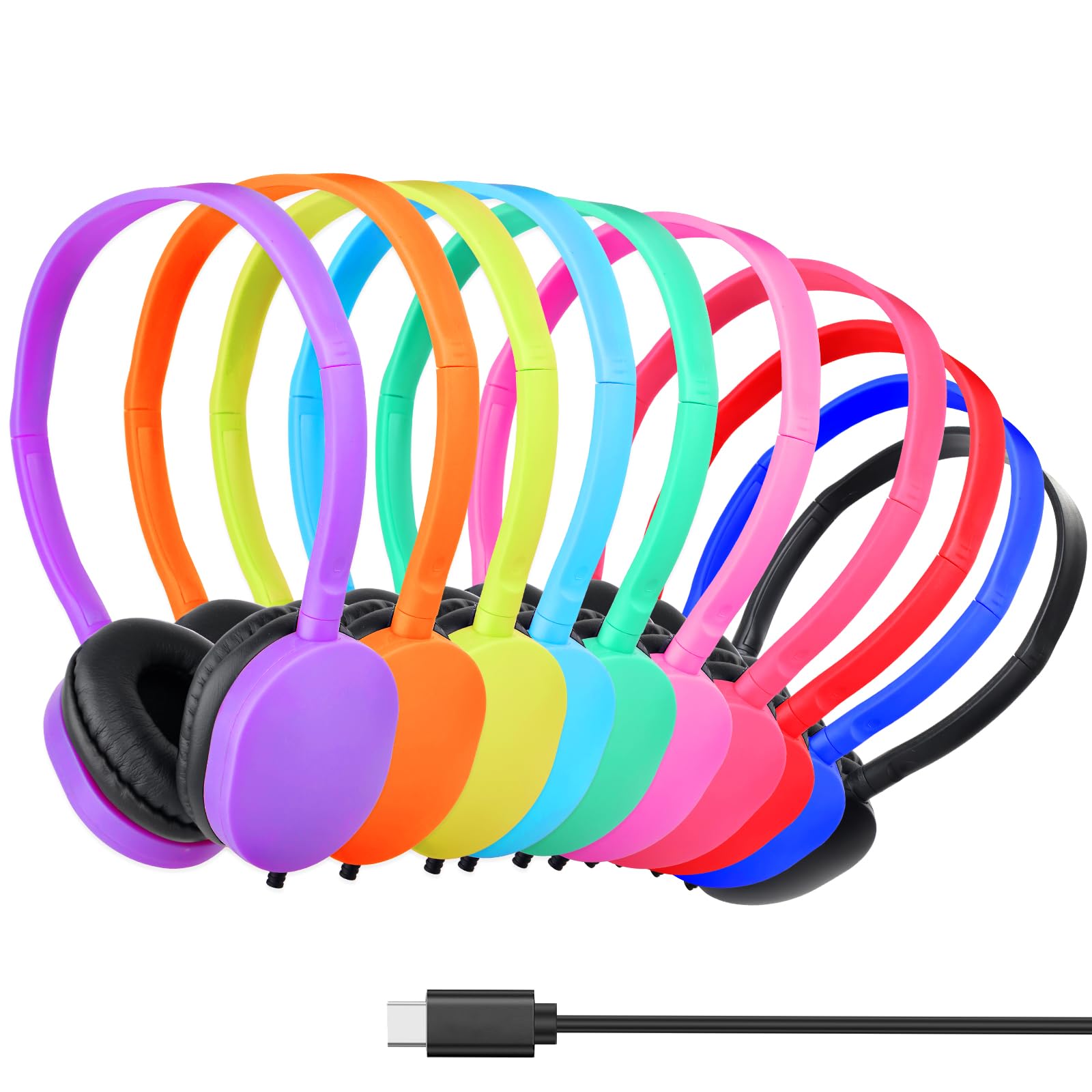 USB C Headphones Bulk for Kids Classroom School 10 Pack,Wired USB