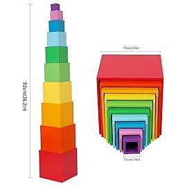 TOWO Wooden Stacking Boxes Rainbow Colours-Nesting and Sorting Cups Blocks for Toddlers-Stacking Cubes Educational Learning Toys for 2 Years Old Montessori Materials