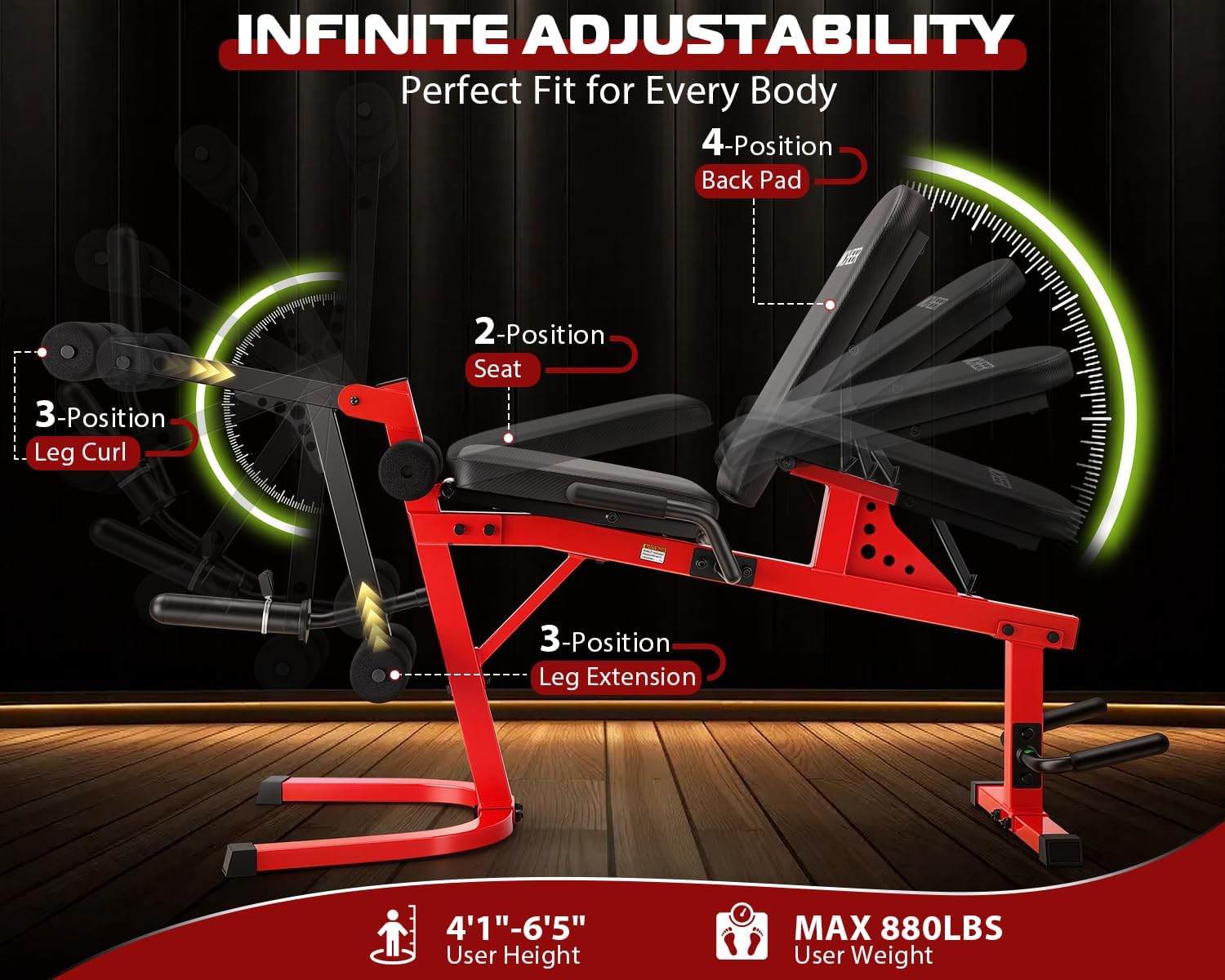 ANCHEER Leg Extension and Curl Machine, 880LBS Seated Leg Extension and Lying Leg Curl Machine, Adjustable Lower Body Workout Equipment for Home Gym Compatible with 1'' and 2'' Weight Plates