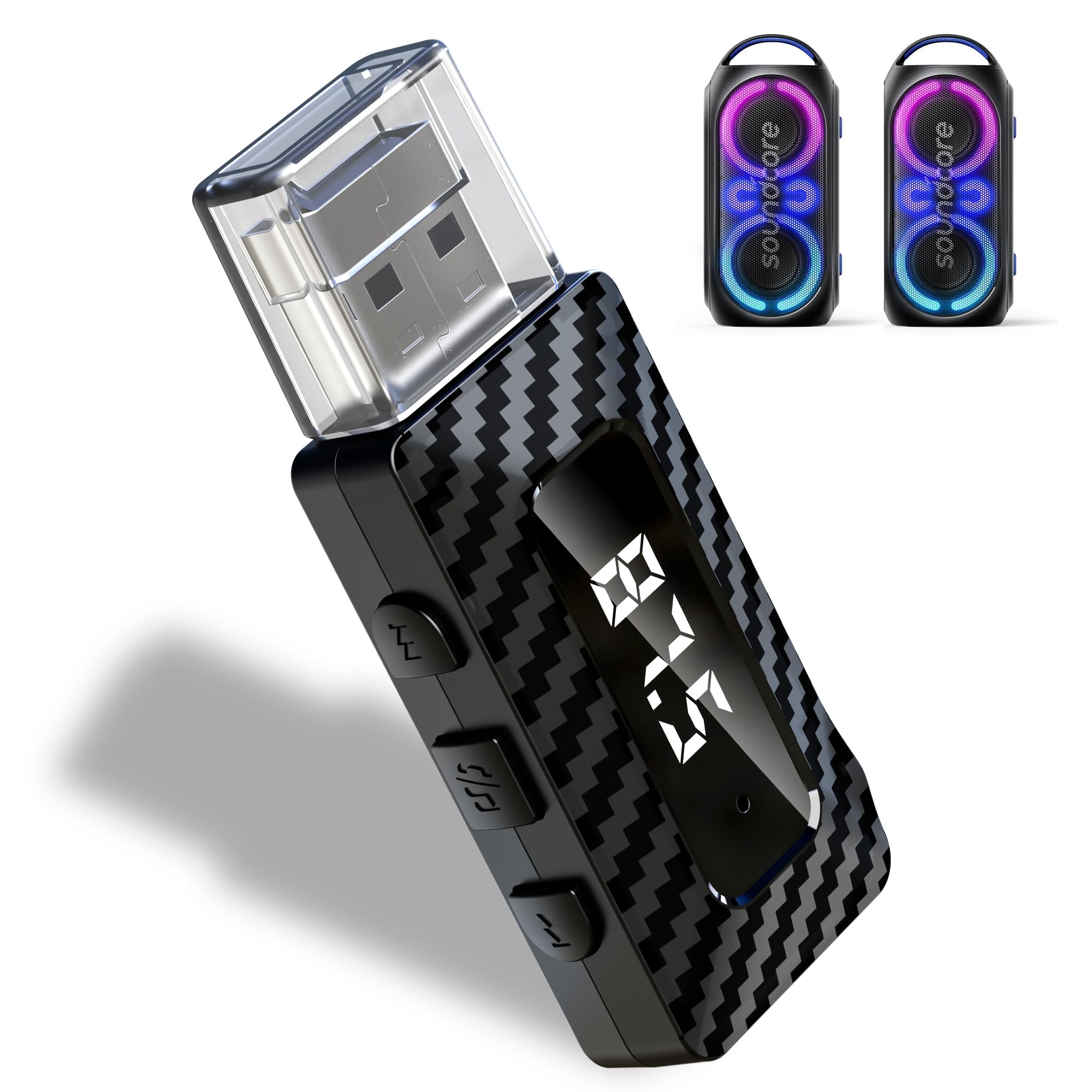 Adattatore Bluetooth 5.3 USB Per Auto E PC - Con AUX 3.5mm, Display LED | Trasmissione Fino A 15m