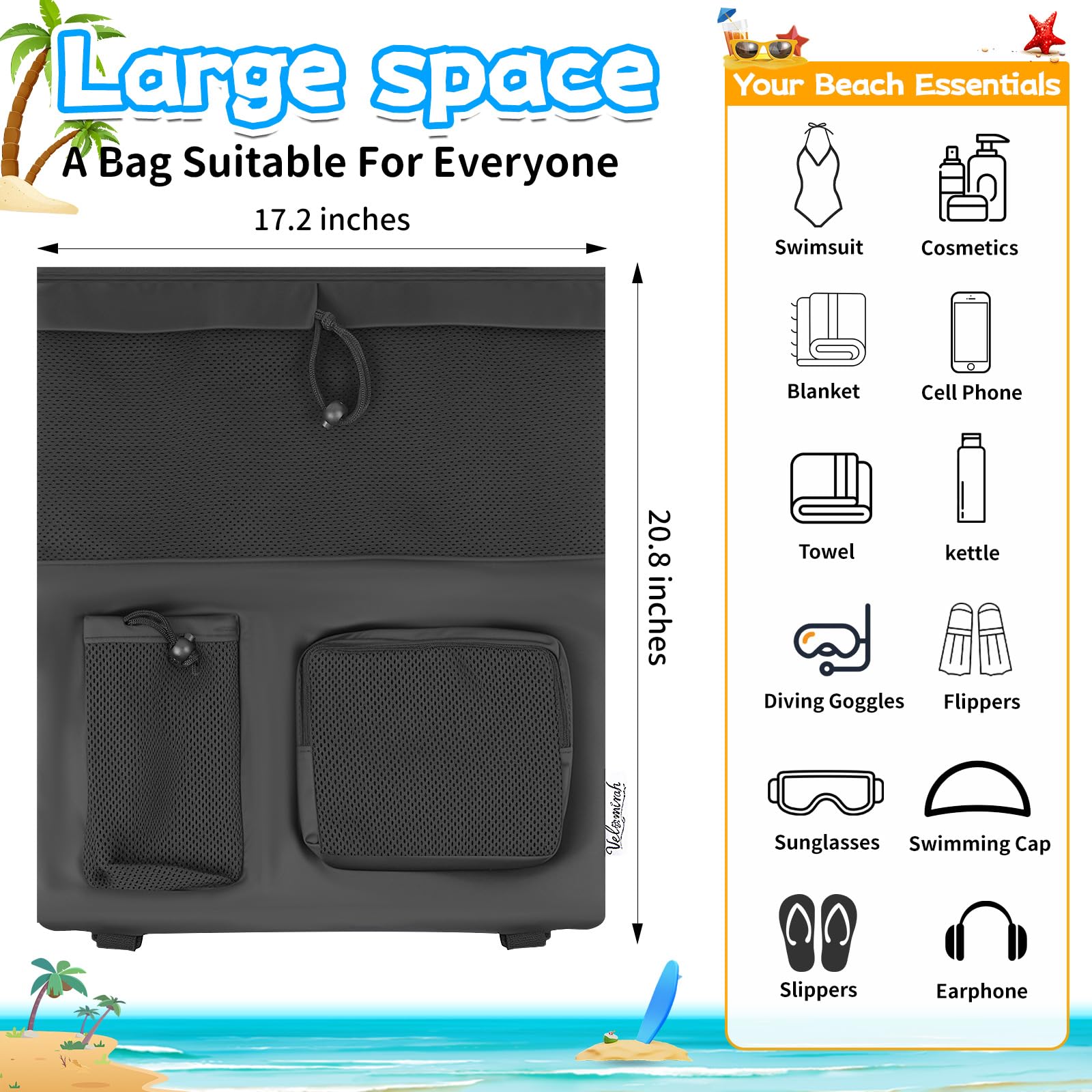 Velomirah Swim Drawstring Backpack for Men & Women – Lightweight Athletic Gym Bag for Sports, Workout, Beach, and Swimming