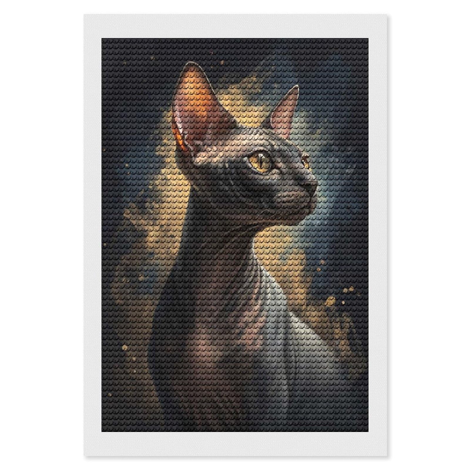 Junmoney Sphynx Cat Portrait 5D Diamond Painting Kit 8"x12", Relaxing DIY, Mindful Craft Project, Full Kit Included, Thoughtful Present