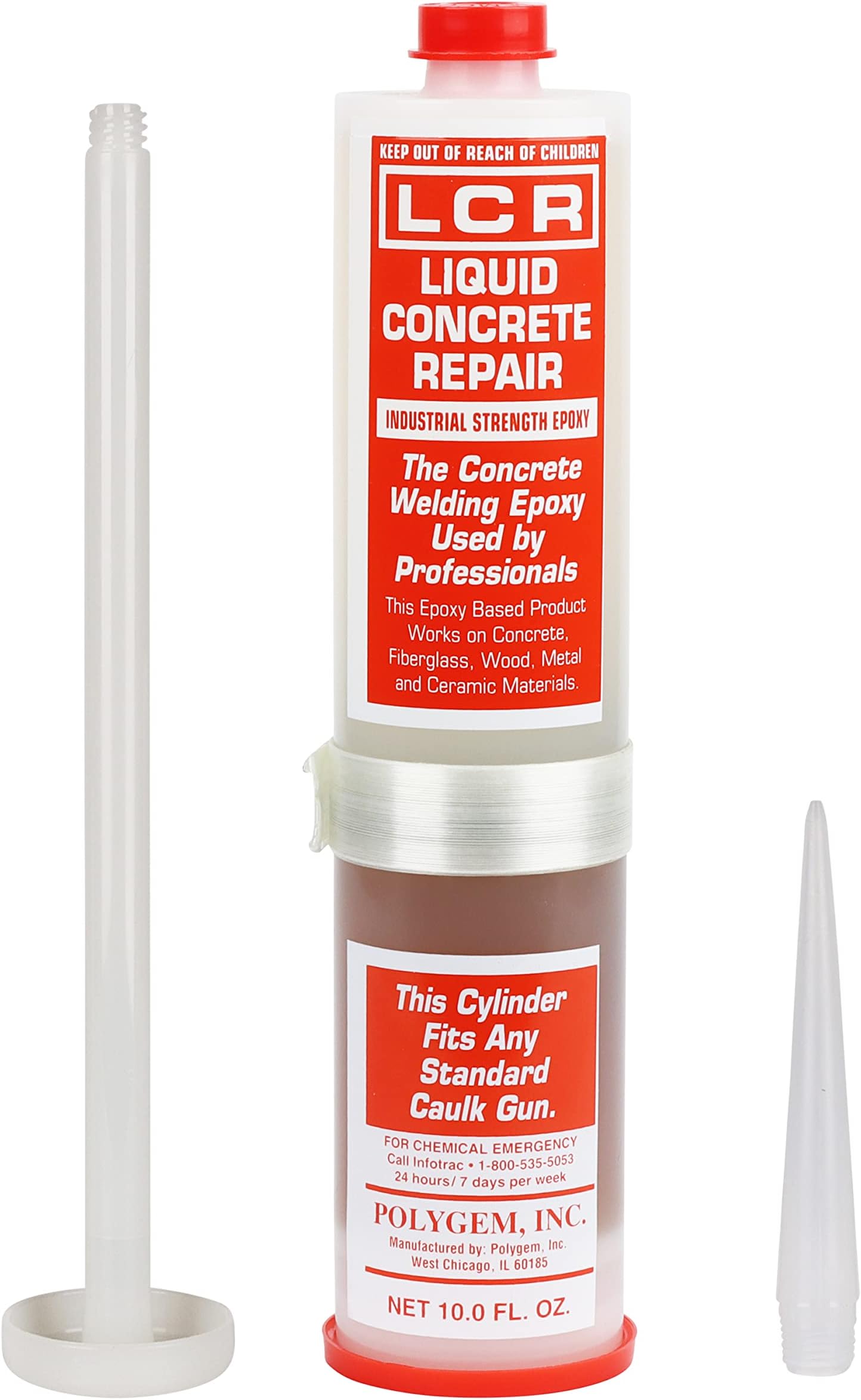 LCR Injection Epoxy for Concrete, Fiberglass, Metal, and More; Combines Part A Resin and Part B Hardener for Use in One 10-Ounce Cartridge for Standard Caulking Guns; Use with LCR Crack