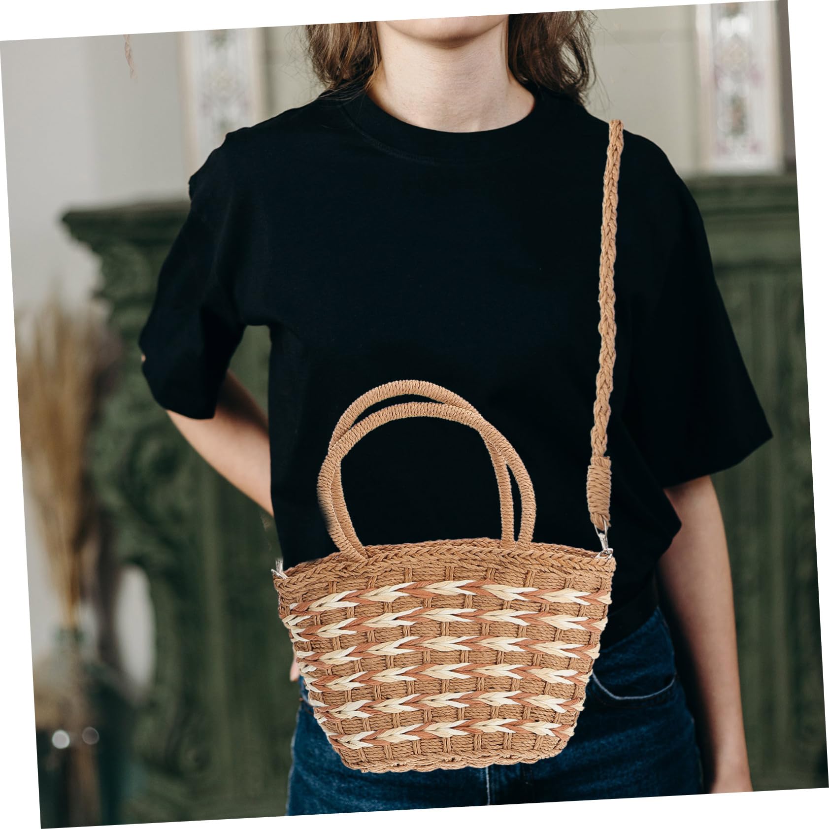 Woven Tote Bag in Corda di Carta Intrecciata, Capienza Ampia | Trama Mesh Hollow e Intrecciata, Borsa a Spalla da Donna per Shopping e Party, Atmosfera Estiva