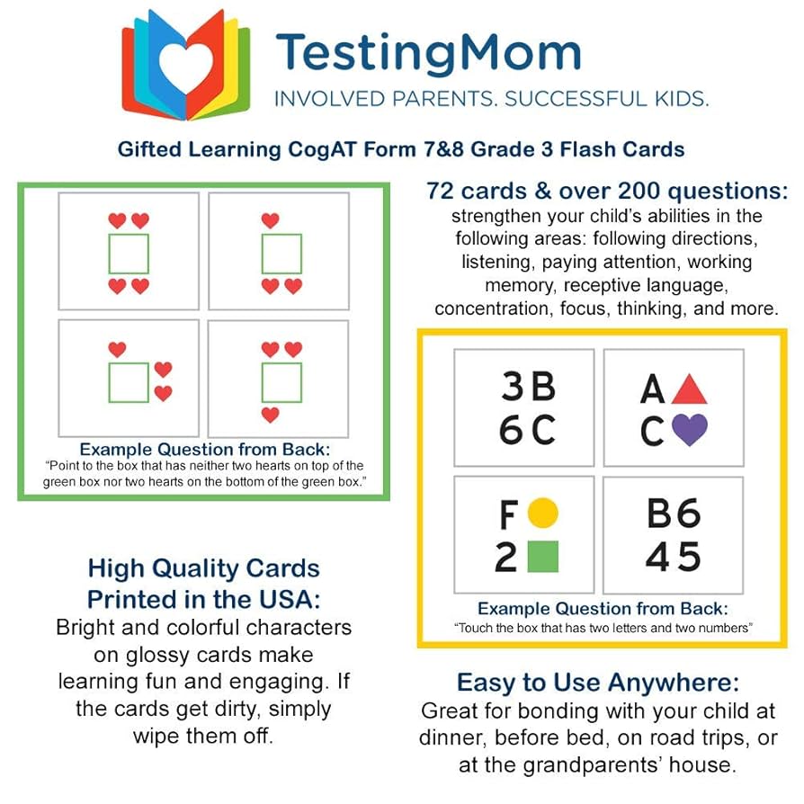 Amazon.com: TestingMom.com CogAT Test Prep Flash Cards - Grade 3 (Level 9) - 72 Cards - 200+ Practice Questions - Tips for Higher Scores on The 3rd Grade CogAT Gifted and Talented amazon-com-testingmom-com-cogat-test-prep-flash-cards-grade-3-level-9-72-cards-200-practice-questions-tips-for-higher-scores-on-the-3rd-grade-cogat-gifted-and-talented